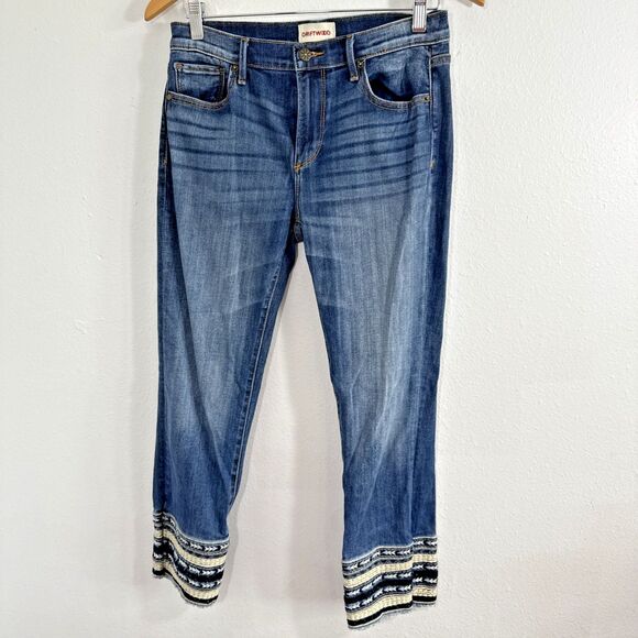 Driftwood  Cropped Jeans Womens‎ 28 Blue Colette Embroidered Boho - Picture 1 of 11